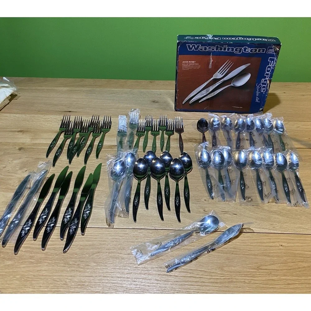 Washington Forge Avon Rose Stainless Flatware Set of 49 with Box‎ VTG MCM